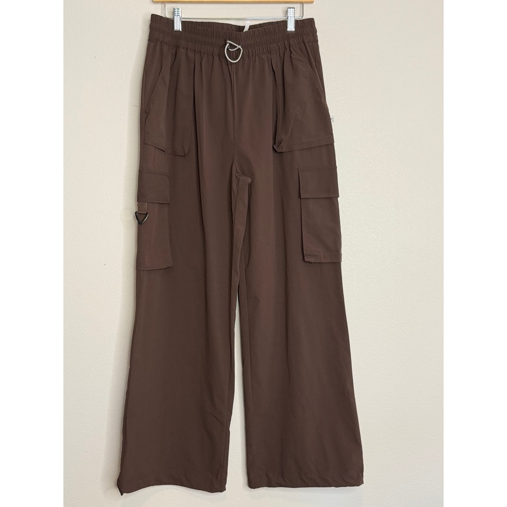 Fabletics Brown Wide Leg Cargo Pants Elastic Waist Bungee Women's L